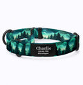 Mountain forest martingale dog collar with name patch
