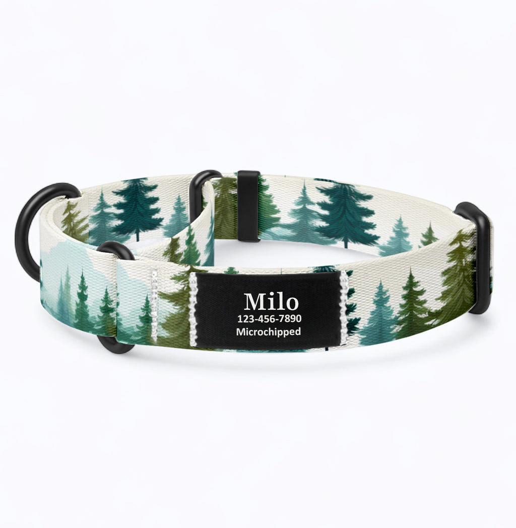 Pine forest martingale dog collar with name patch