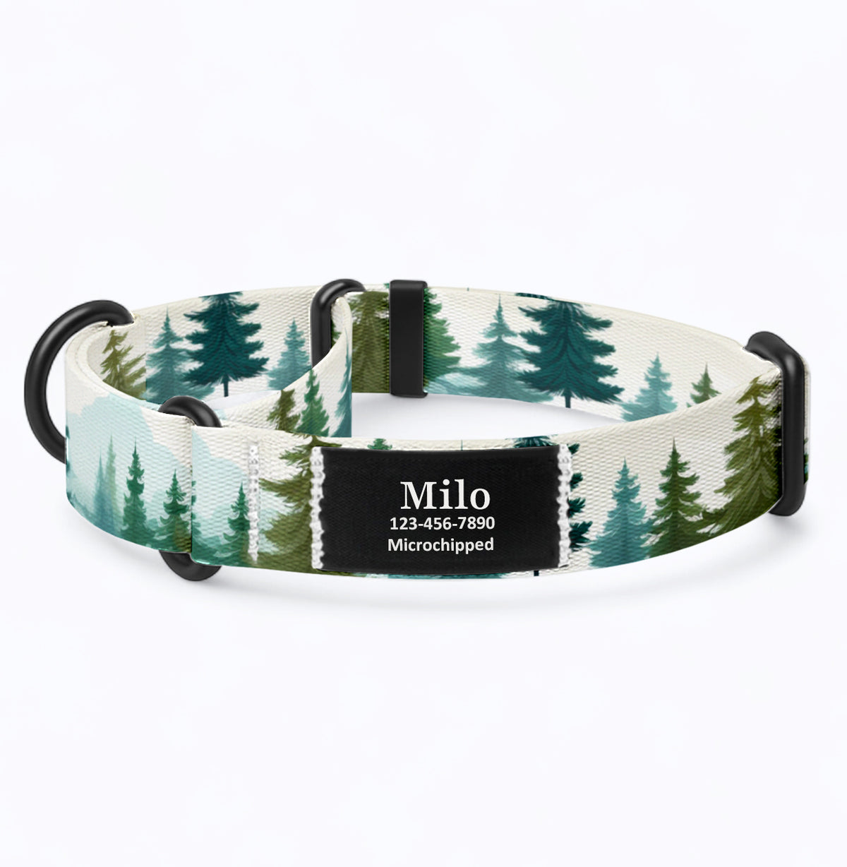 Pine forest martingale dog collar with name patch
