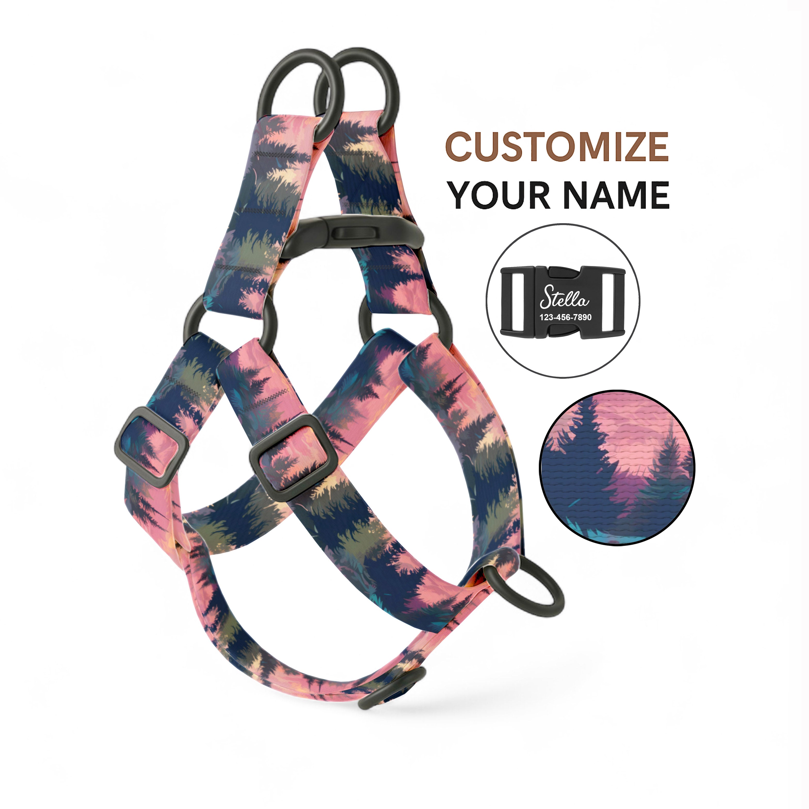 Pink Forest Step-In Dog Harness