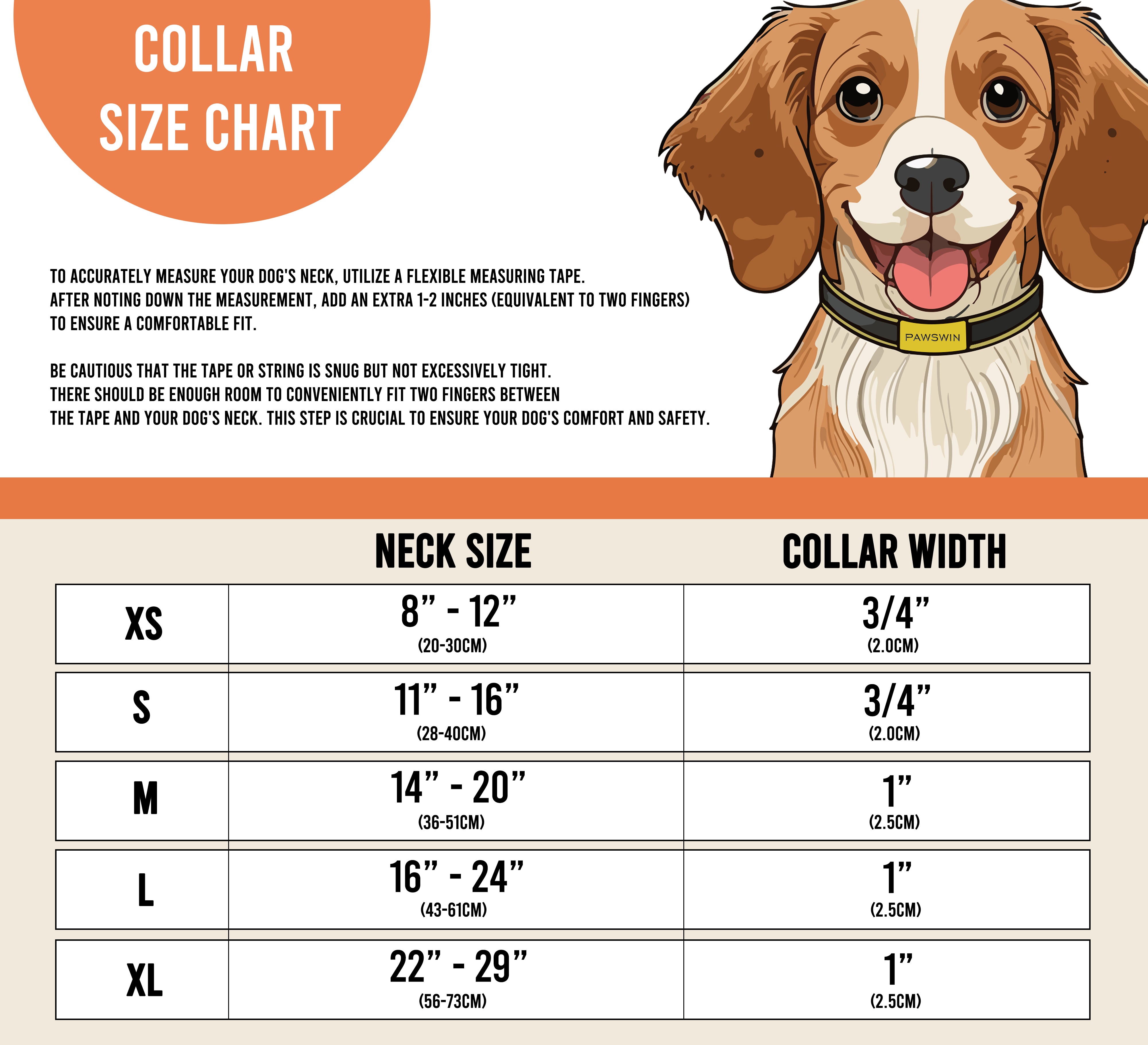 Pawswin Collar Size Chart